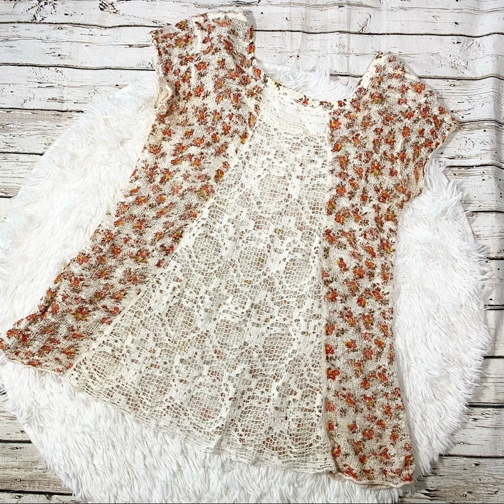 FREE People short sleeve knit top crochet sheer back top tunic size xs - Picture 6 of 8